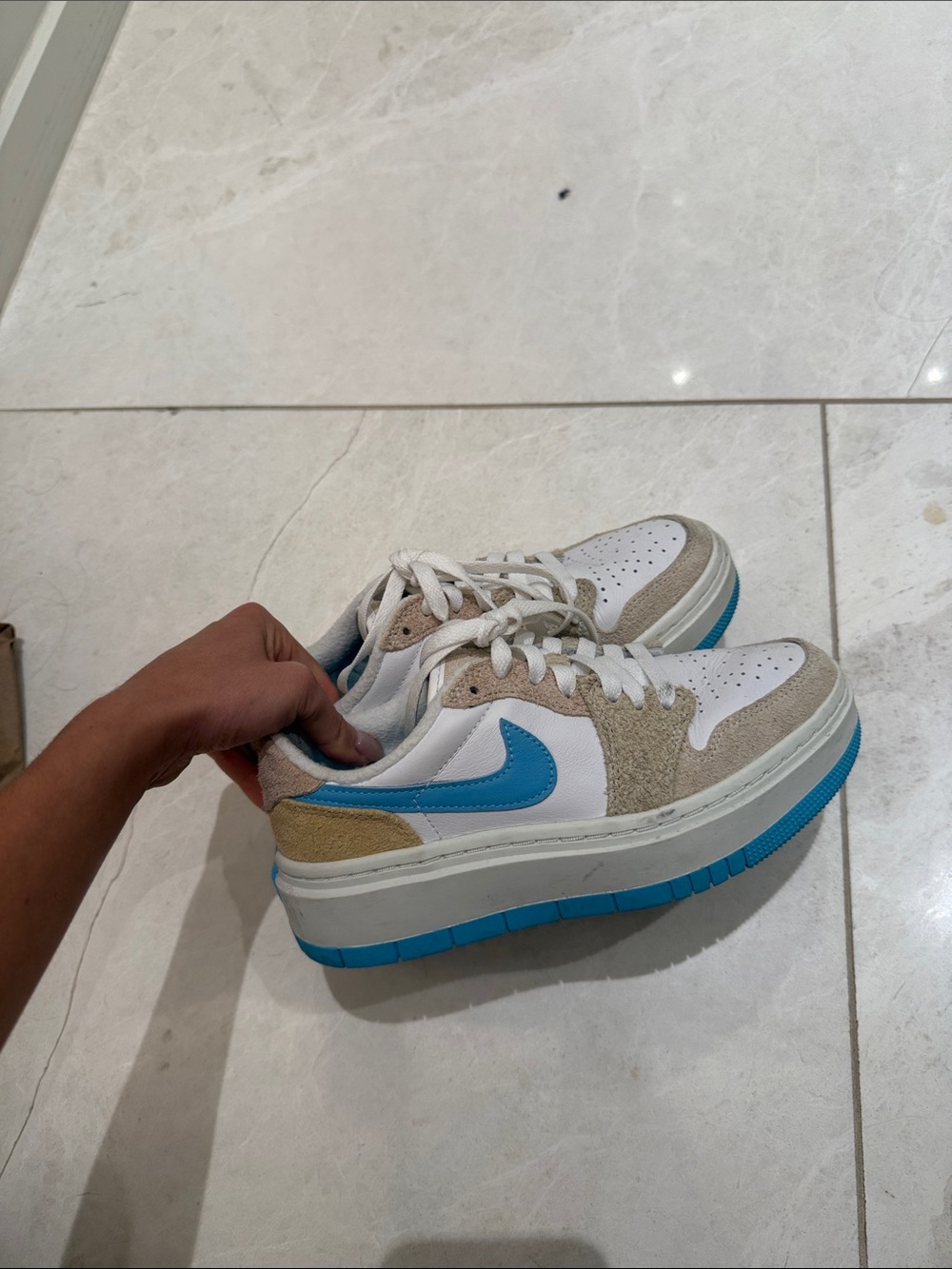 Women’s White and Blue Platform Sneakers